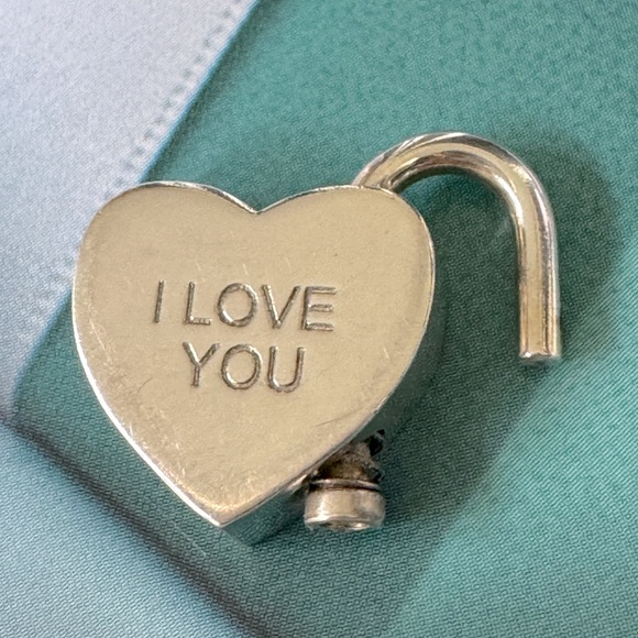 Tiffany & Co. Sterling Silver 925 “I LOVE YOU”Heart Padlock Pendant Charm - Picture 5 of 9